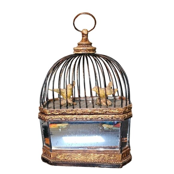 Vintage Trinket Storage Box Birdcage Birds & Mirrored Panels Flip Top READ - Picture 2 of 12